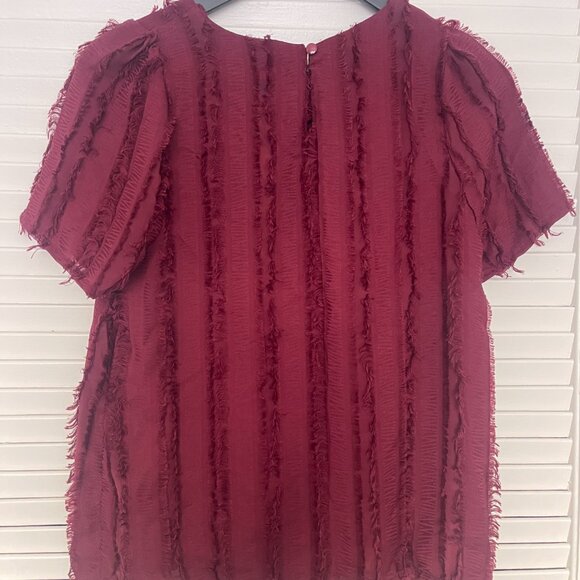 Anthropologie Everleigh Burgundy Fringe Blouse - Picture 3 of 3